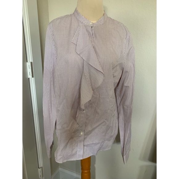 Derek Lam 10 Crosby Striped LS Ruffle B-F Shirt L - Picture 6 of 8